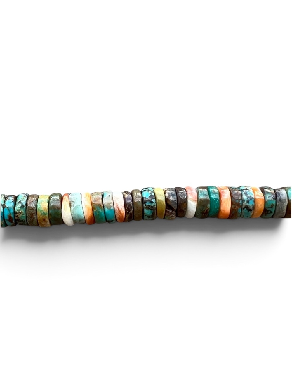 Sterling Silver Multicolor Turquoise Spiny Oyster Heishi Bead Necklace - Picture 2 of 5
